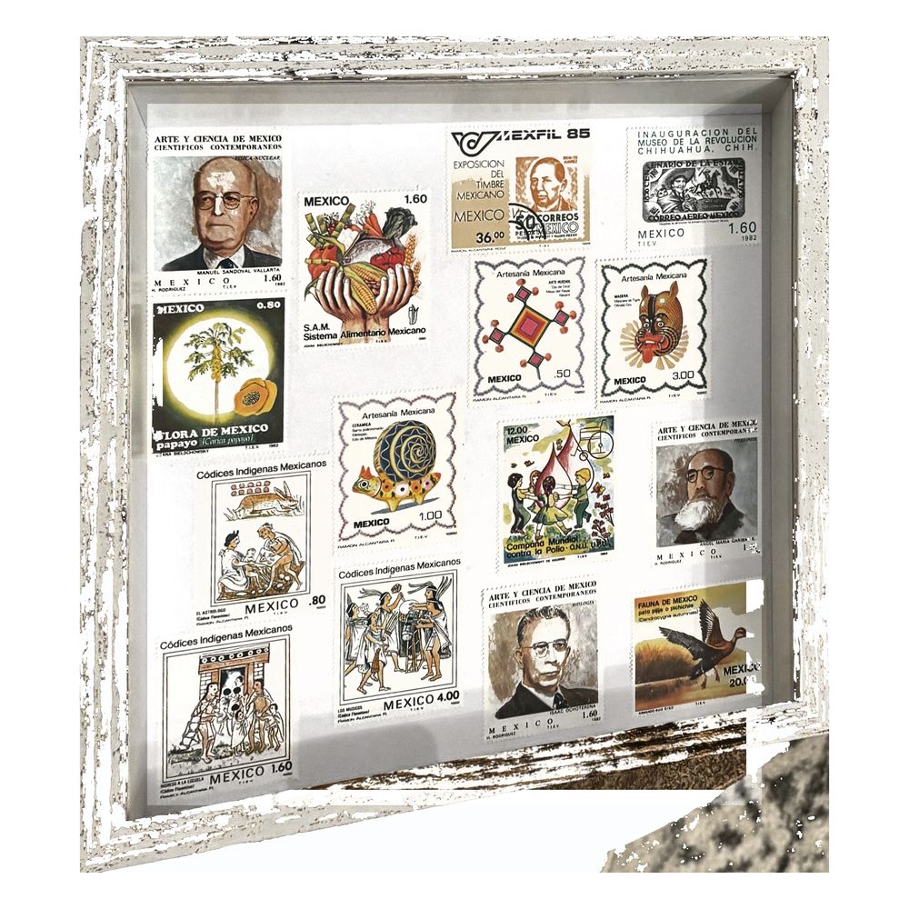 Viva Mexico framed postage stamp art — vintage Mexican stamps of art, culture and nature